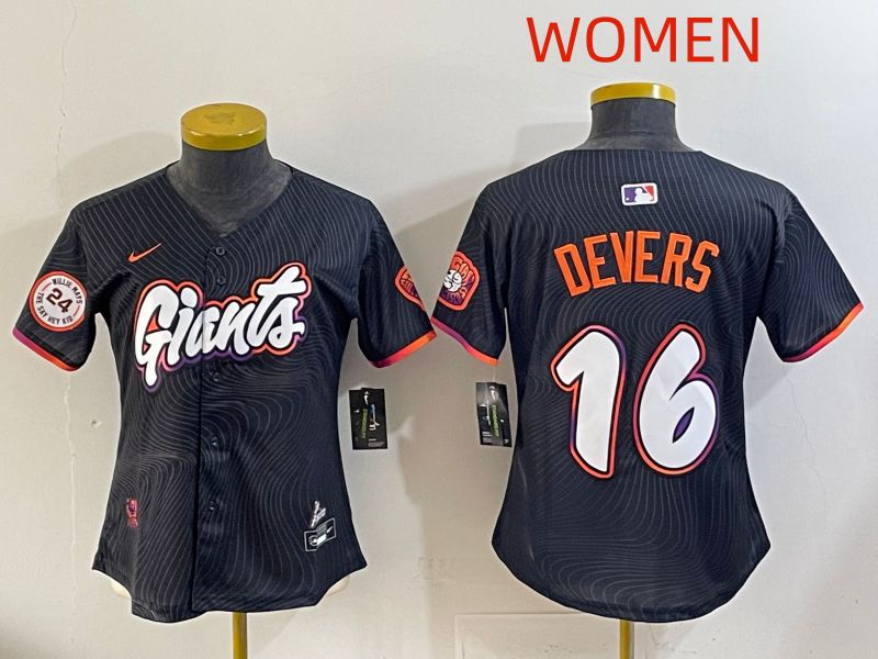 Women 2025 San Francisco Giants #16 Devers Black Joint Name Nike MLB Jersey style 05